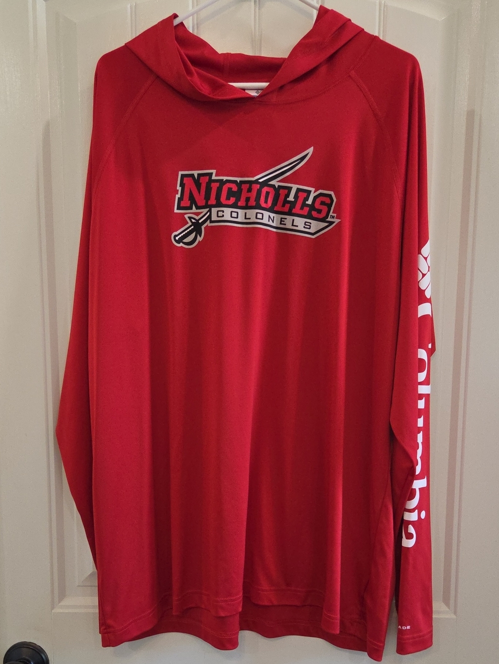 Nicholls State Colonels Men's Red Hooded Long-Sleeve Performance Shirt